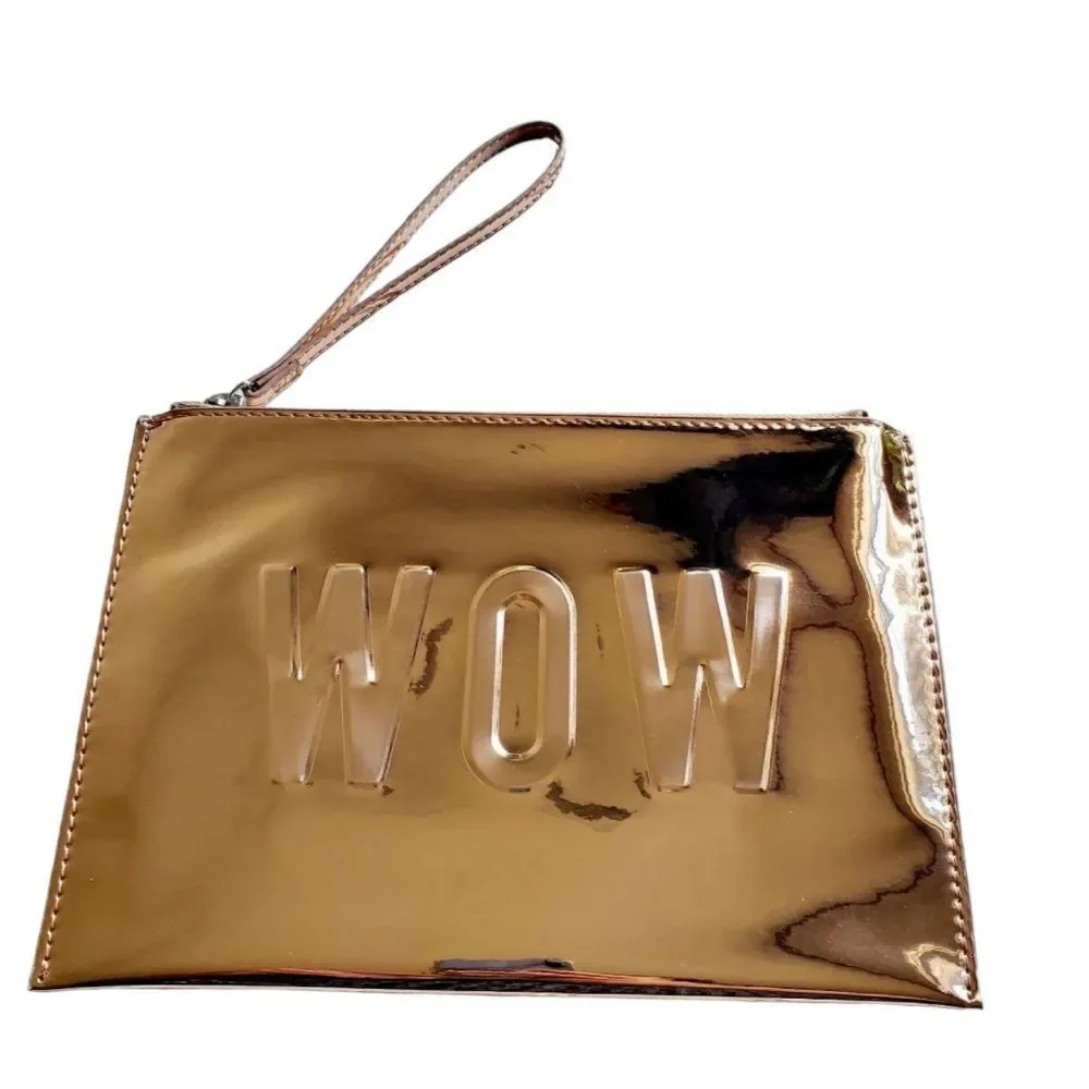 ❤️2/$18 Dot Wow Embossed Rose Gold Wristlet Shining Makeup Bag Clutch